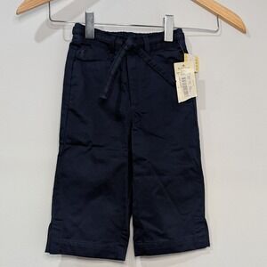 NWT Ralph Lauren Toddler Navy Blue Cropped Wide Leg Pants Tie Waist Size L 12-18